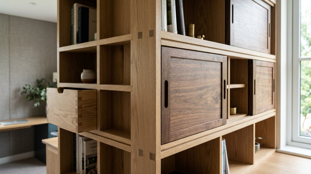 Close-up detail shot of bespoke carpenter joinery showing pr