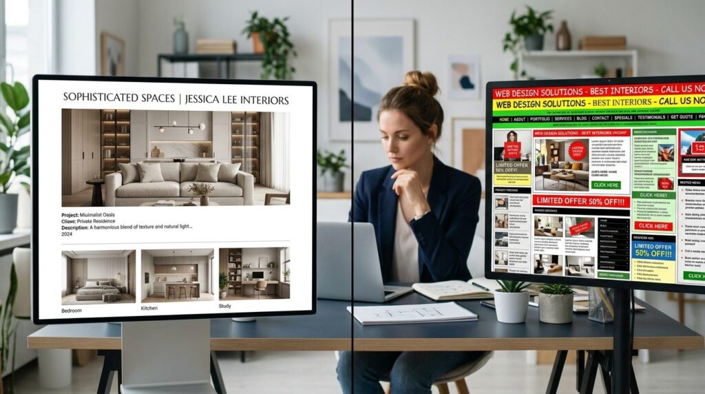 Split-screen concept photograph showing a beautiful interior