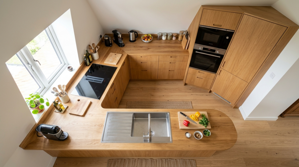 Realistic overhead view of a custom architect-designed kitch