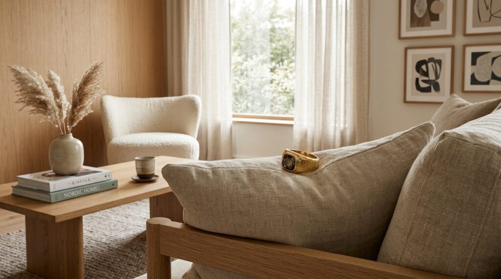 Photorealistic interior design shot of a contemporary Scandi