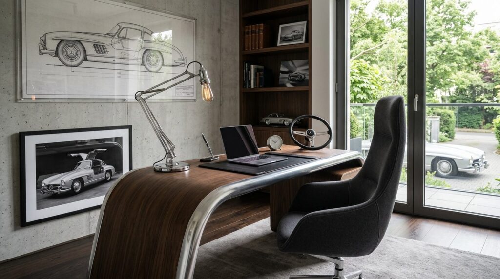Sophisticated home office workspace with timeless 1955 Merce