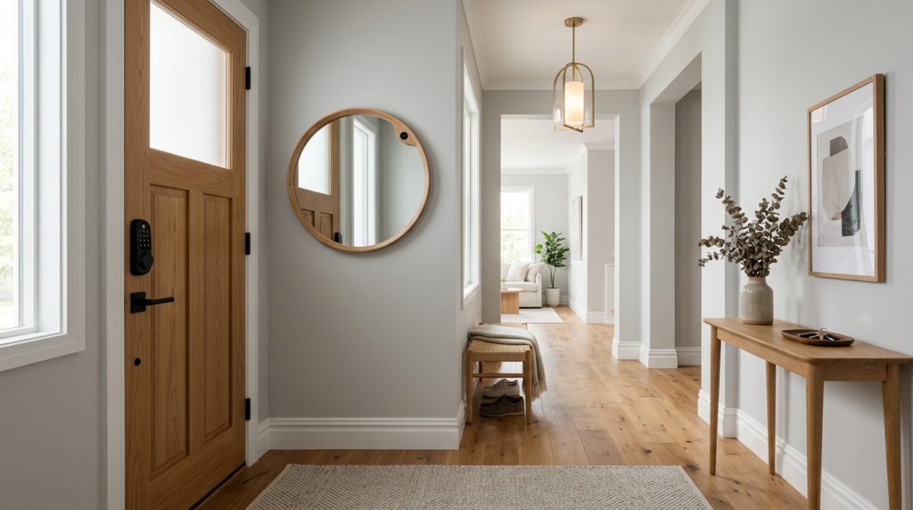 Elegant home entrance hallway with discreet security feature