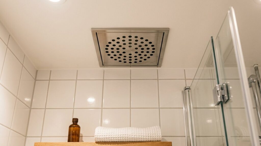 Close-up detail shot of a compact ceiling-mounted ventilatio